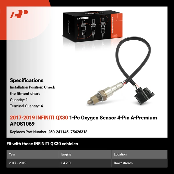 2017-2019 INFINITI QX30 1-Pc Oxygen Sensor 4-Pin A-Premium APOS1069
