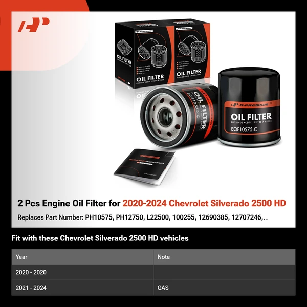 2 Pcs Engine Oil Filter for 2020-2024 Chevrolet Silverado 2500 HD
