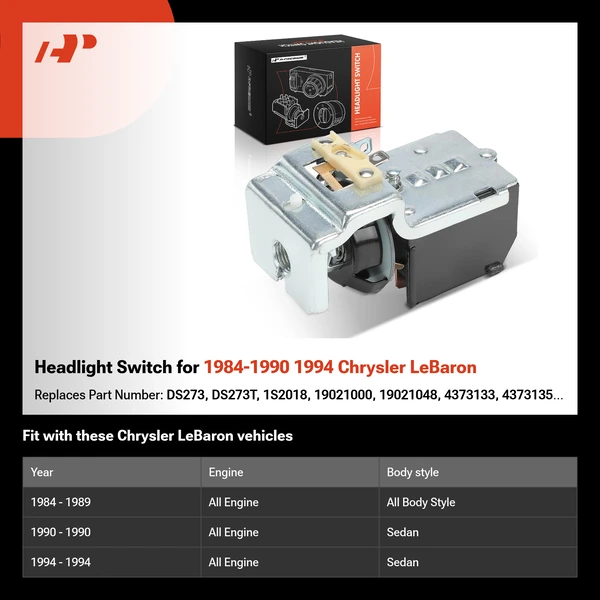Headlight Switch for 1984-1990 1994 Chrysler LeBaron