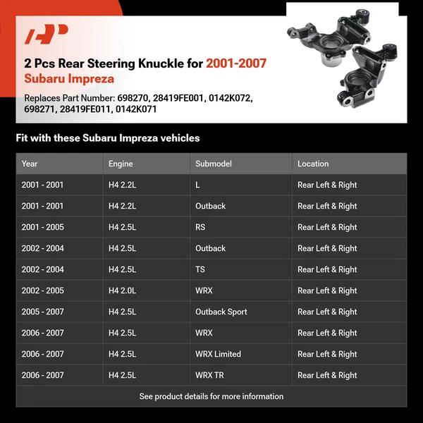 2 Pcs Rear Steering Knuckle for 2001-2007 Subaru Impreza