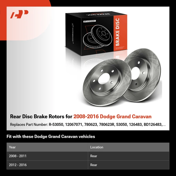 Rear Disc Brake Rotors for 2008-2016 Dodge Grand Caravan