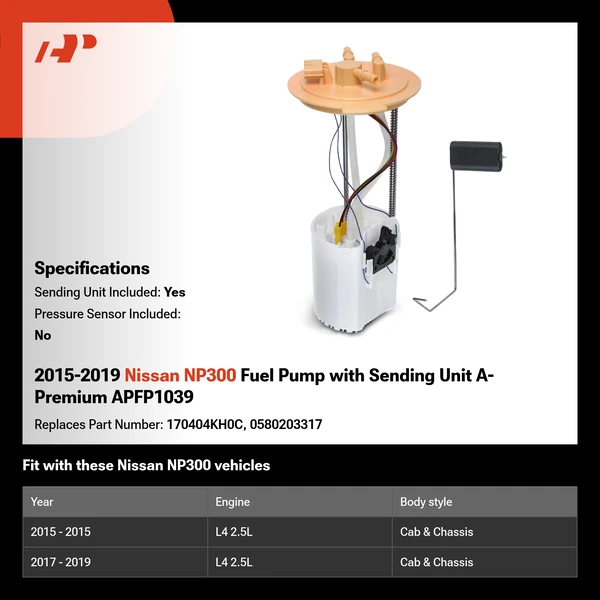 2015-2019 Nissan NP300 Fuel Pump with Sending Unit A-Premium APFP1039