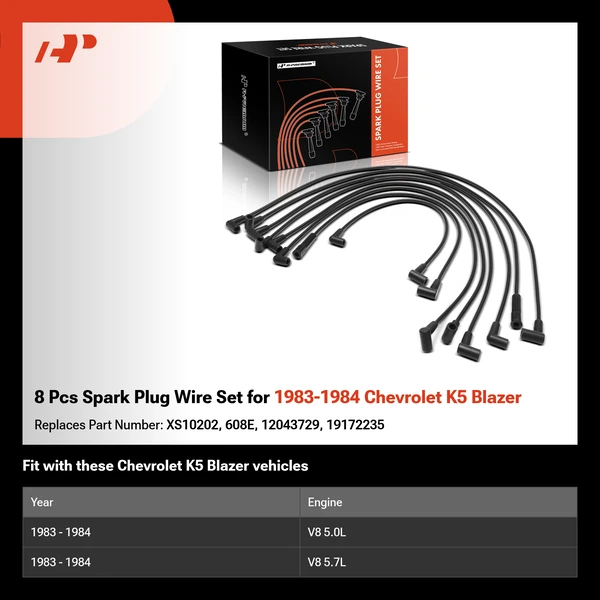 8 Pcs Spark Plug Wire Set for 1983-1984 Chevrolet K5 Blazer