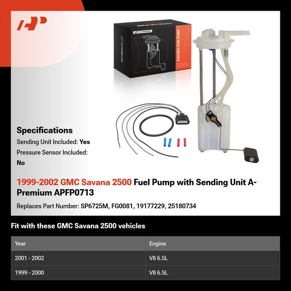 1999-2002 GMC Savana 2500 Fuel Pump with Sending Unit A-Premium APFP0713