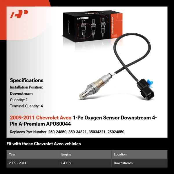 2009-2011 Chevrolet Aveo 1-Pc Oxygen Sensor Downstream 4-Pin A-Premium APOS0044