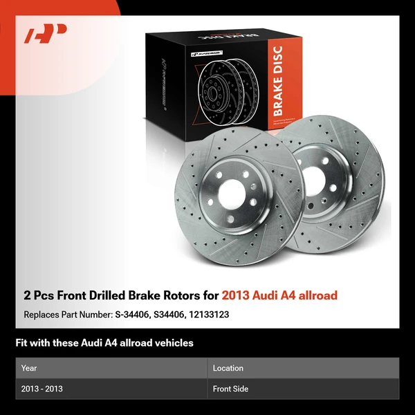 2 Pcs Front Drilled Brake Rotors for 2013 Audi A4 allroad
