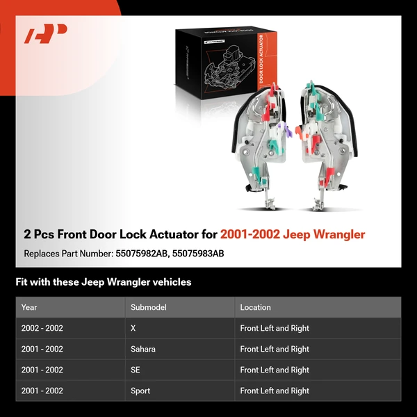 2 Pcs Front Door Lock Actuator for 2001-2002 Jeep Wrangler