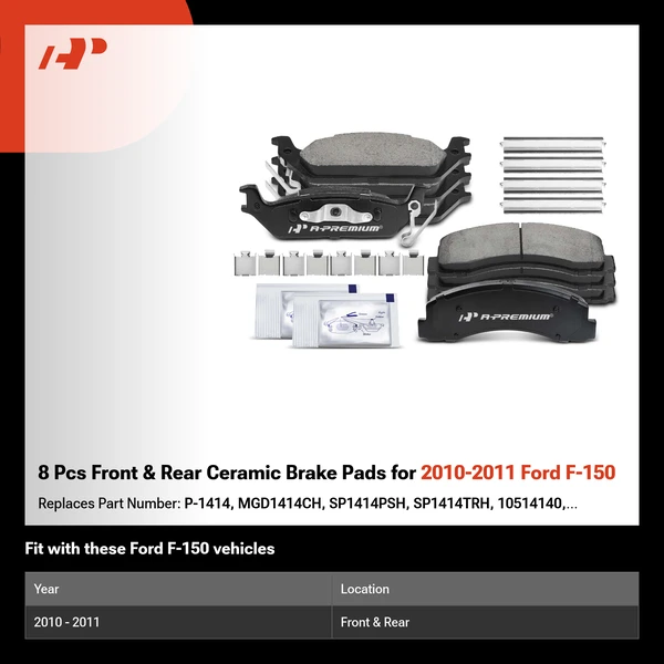 8 Pcs Front & Rear Ceramic Brake Pads for 2010-2011 Ford F-150