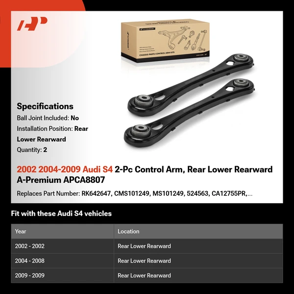 2002 2004-2009 Audi S4 2-Pc Control Arm, Rear Lower Rearward A-Premium APCA8807