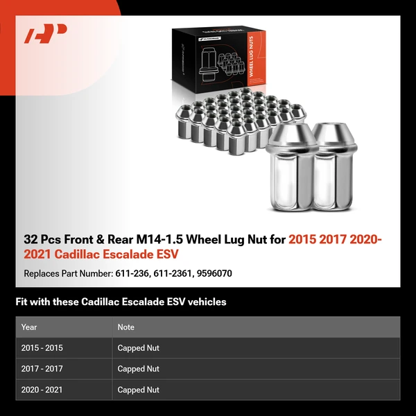 32 Pcs Front & Rear M14-1.5 Wheel Lug Nut for 2015 2017 2020-2021 Cadillac Escalade ESV