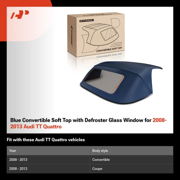 Blue Convertible Soft Top with Defroster Glass Window for 2008-2013 Audi TT Quattro