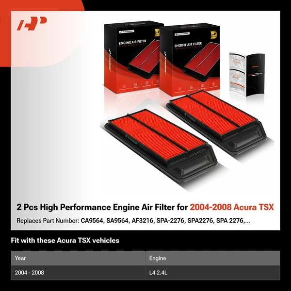 2 Pcs High Performance Engine Air Filter for 2004-2008 Acura TSX