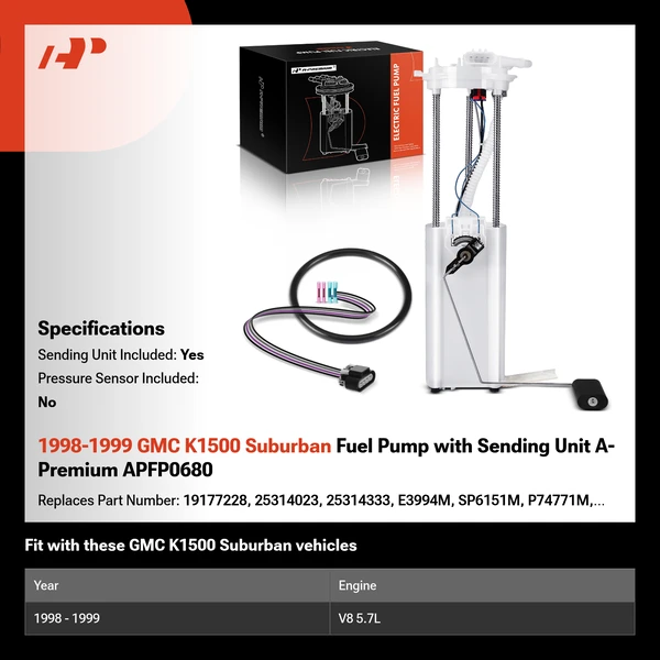 1998-1999 GMC K1500 Suburban Fuel Pump with Sending Unit A-Premium APFP0680