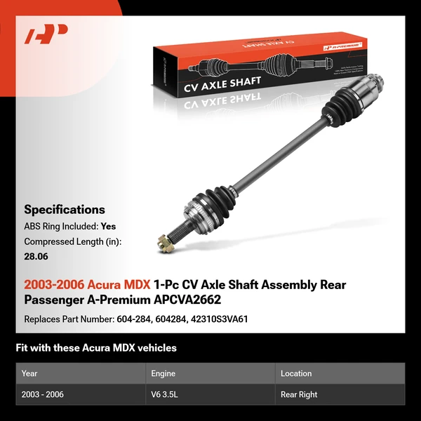 2003-2006 Acura MDX 1-Pc CV Axle Shaft Assembly Rear Passenger A-Premium APCVA2662