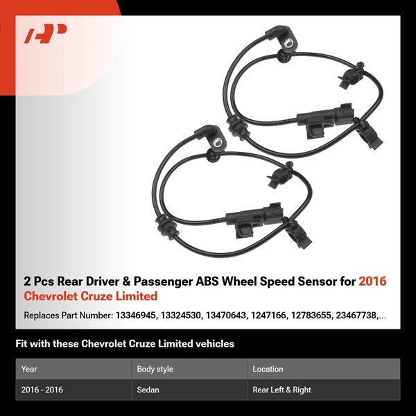 2 Pcs Rear Driver & Passenger ABS Wheel Speed Sensor for 2016 Chevrolet Cruze Limited