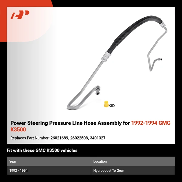 Power Steering Pressure Line Hose Assembly for 1992-1994 GMC K3500