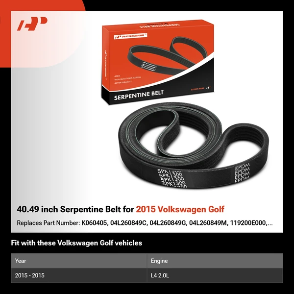 40.49 inch Serpentine Belt for 2015 Volkswagen Golf