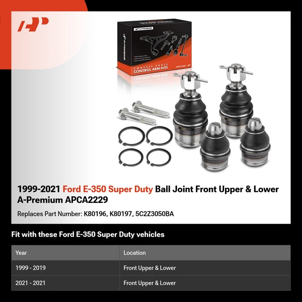 1999-2021 Ford E-350 Super Duty Ball Joint Front Upper & Lower A-Premium APCA2229
