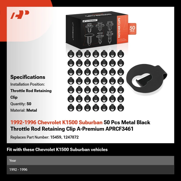 1992-1996 Chevrolet K1500 Suburban 50 Pcs Metal Black Throttle Rod Retaining Clip A-Premium APRCF3461