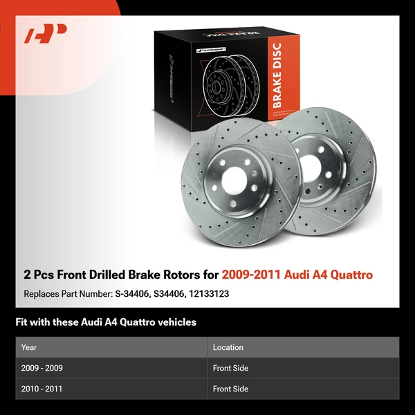 2 Pcs Front Drilled Brake Rotors for 2009-2011 Audi A4 Quattro