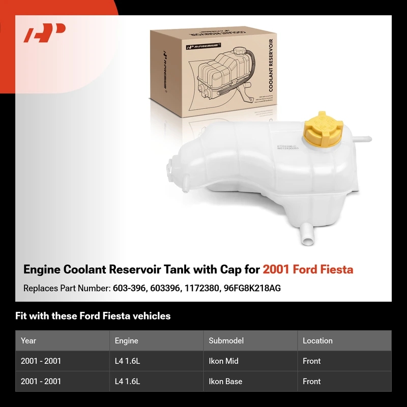Engine Coolant Reservoir Tank with Cap for 2001 Ford Fiesta