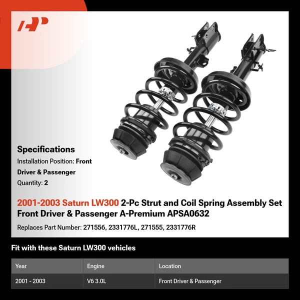 2001-2003 Saturn LW300 2-Pc Strut and Coil Spring Assembly Set Front Driver & Passenger A-Premium APSA0632