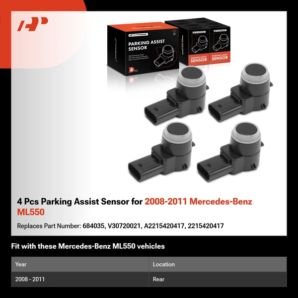 4 Pcs Parking Assist Sensor for 2008-2011 Mercedes-Benz ML550