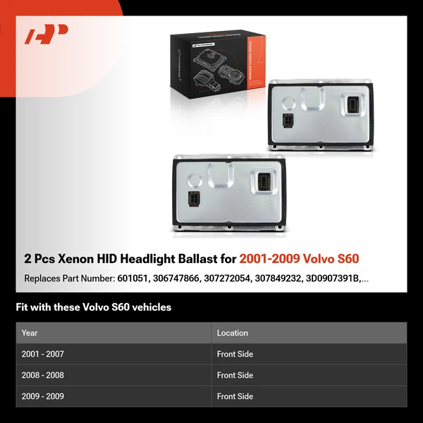 2 Pcs Xenon HID Headlight Ballast for 2001-2009 Volvo S60