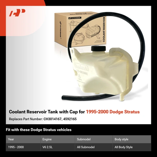 Coolant Reservoir Tank with Cap for 1995-2000 Dodge Stratus