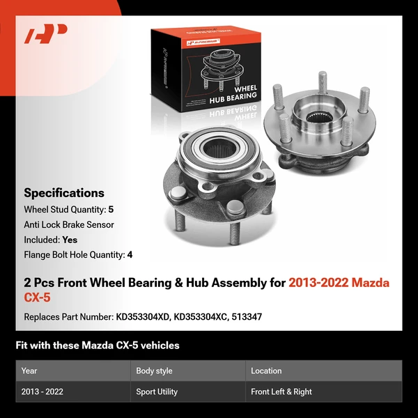 2 Pcs Front Wheel Bearing & Hub Assembly for 2013-2022 Mazda CX-5