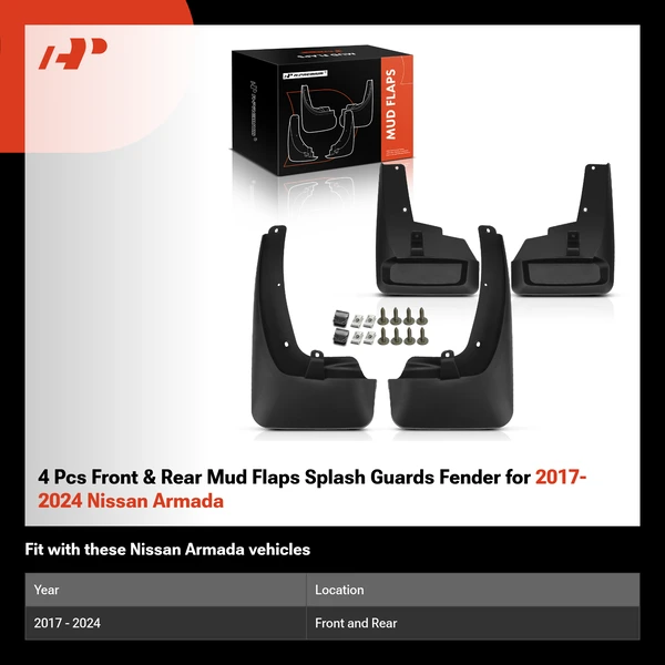 4 Pcs Front & Rear Mud Flaps Splash Guards Fender for 2017-2024 Nissan Armada