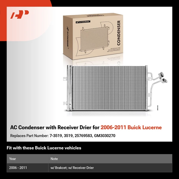 AC Condenser with Receiver Drier for 2006-2011 Buick Lucerne