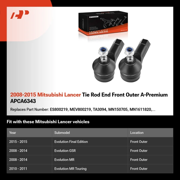 2008-2015 Mitsubishi Lancer Tie Rod End Front Outer A-Premium APCA6343