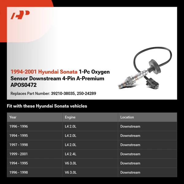 1994-2001 Hyundai Sonata 1-Pc Oxygen Sensor Downstream 4-Pin A-Premium APOS0472