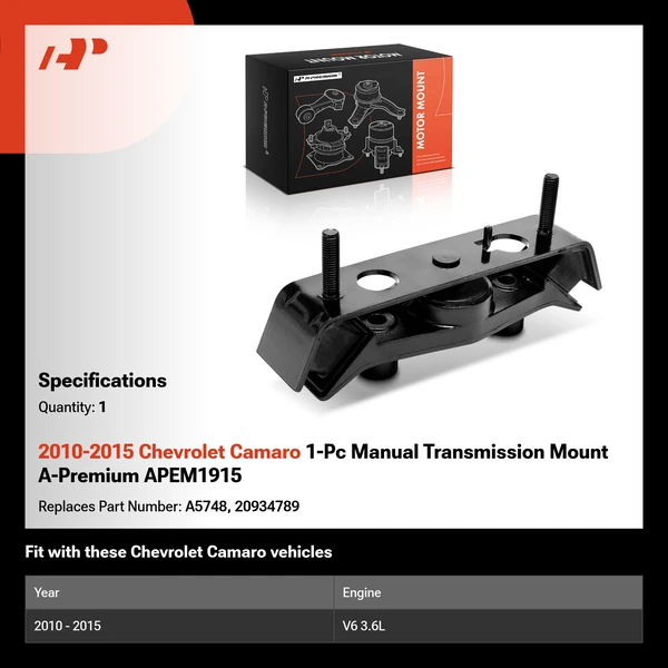 2010-2015 Chevrolet Camaro 1-Pc Manual Transmission Mount A-Premium APEM1915