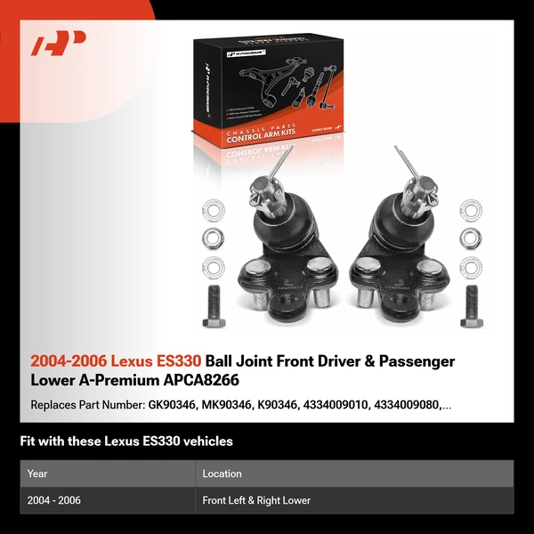 2004-2006 Lexus ES330 Ball Joint Front Driver & Passenger Lower A-Premium APCA8266