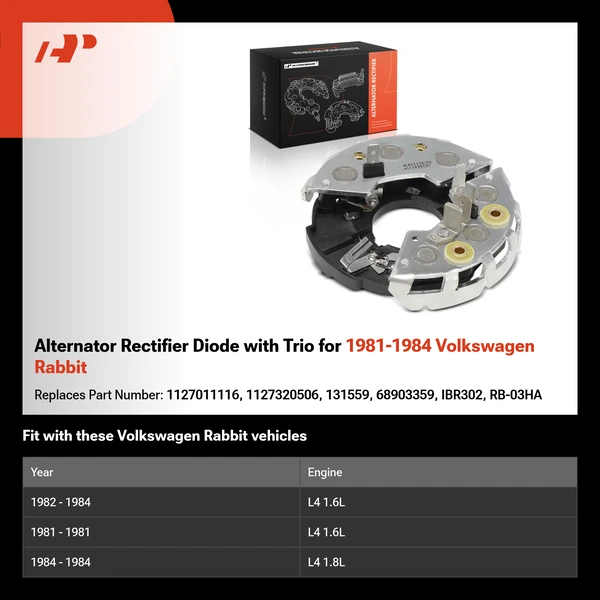 Alternator Rectifier Diode with Trio for 1981-1984 Volkswagen Rabbit