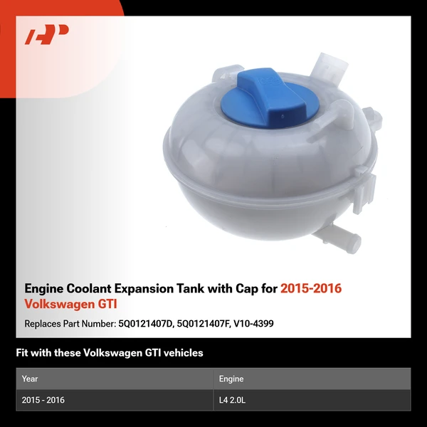 Engine Coolant Expansion Tank with Cap for 2015-2016 Volkswagen GTI