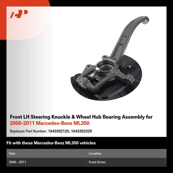 Front LH Steering Knuckle & Wheel Hub Bearing Assembly for 2006-2011 Mercedes-Benz ML350
