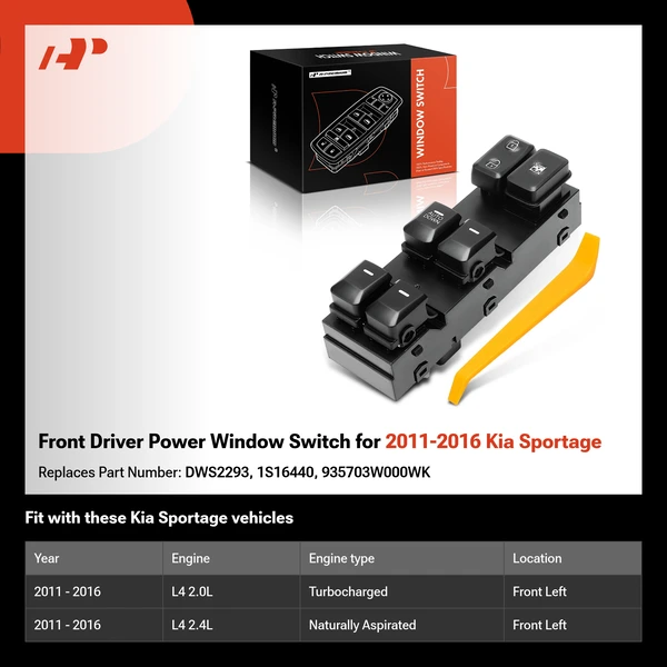 Front Driver Power Window Switch for 2011-2016 Kia Sportage