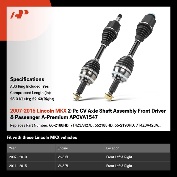 2007-2015 Lincoln MKX 2-Pc CV Axle Shaft Assembly Front Driver & Passenger A-Premium APCVA1547