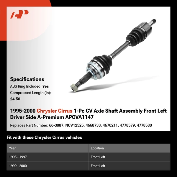 1995-2000 Chrysler Cirrus 1-Pc CV Axle Shaft Assembly Front Left Driver Side A-Premium APCVA1147