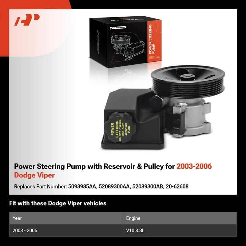 Power Steering Pump with Reservoir & Pulley for 2003-2006 Dodge Viper