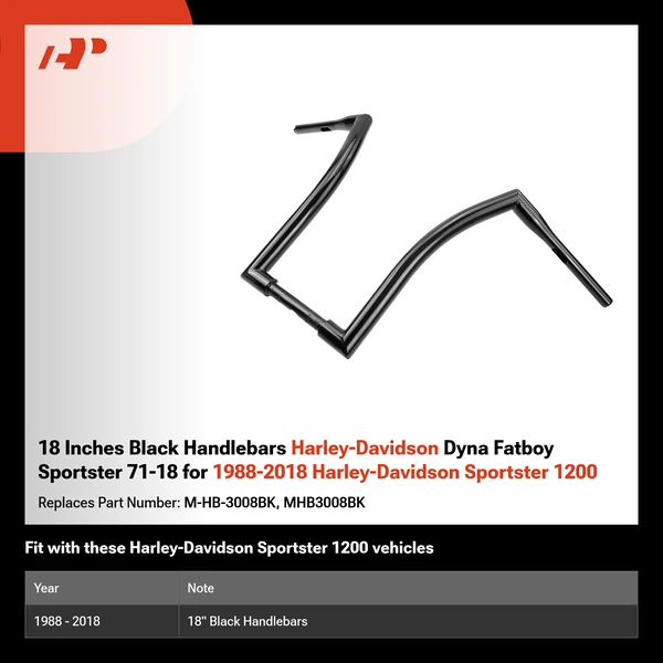 18 Inches Black Handlebars Harley-Davidson Dyna Fatboy Sportster 71-18 for 1988-2018 Harley-Davidson Sportster 1200