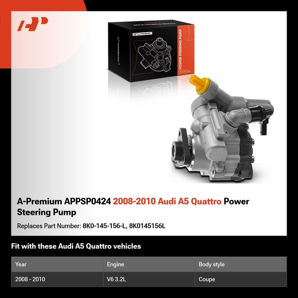 A-Premium APPSP0424 2008-2010 Audi A5 Quattro Power Steering Pump