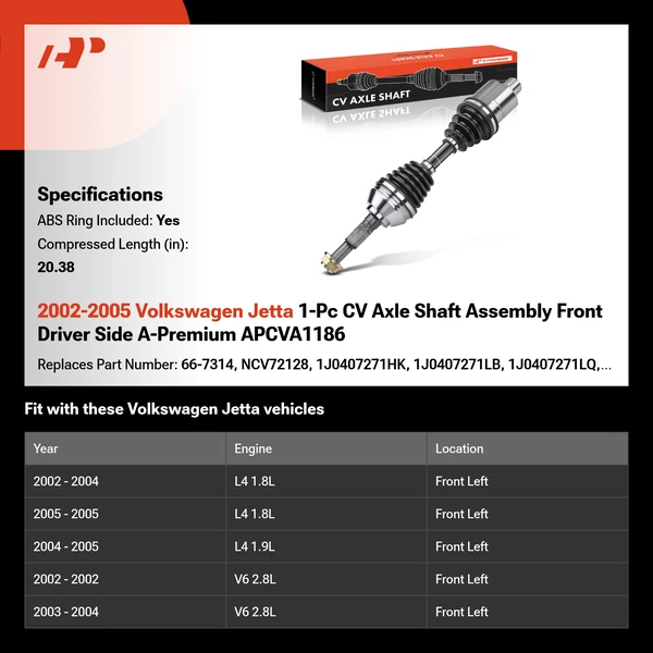 2002-2005 Volkswagen Jetta 1-Pc CV Axle Shaft Assembly Front Driver Side A-Premium APCVA1186