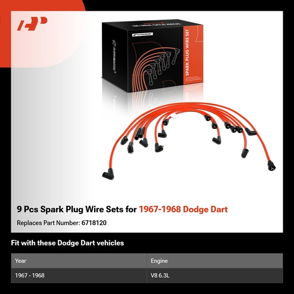 9 Pcs Spark Plug Wire Sets for 1967-1968 Dodge Dart