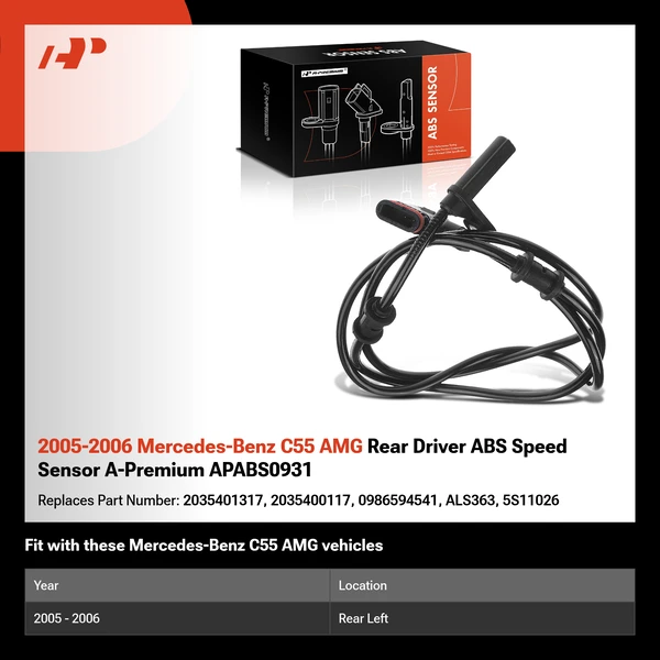 2005-2006 Mercedes-Benz C55 AMG Rear Driver ABS Speed Sensor A-Premium APABS0931