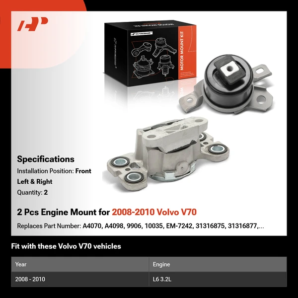 2 Pcs Engine Mount for 2008-2010 Volvo V70