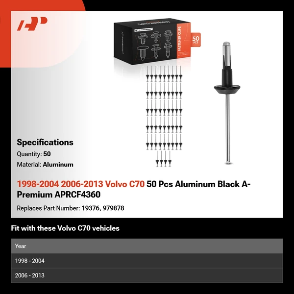 1998-2004 2006-2013 Volvo C70 50 Pcs Aluminum Black A-Premium APRCF4360